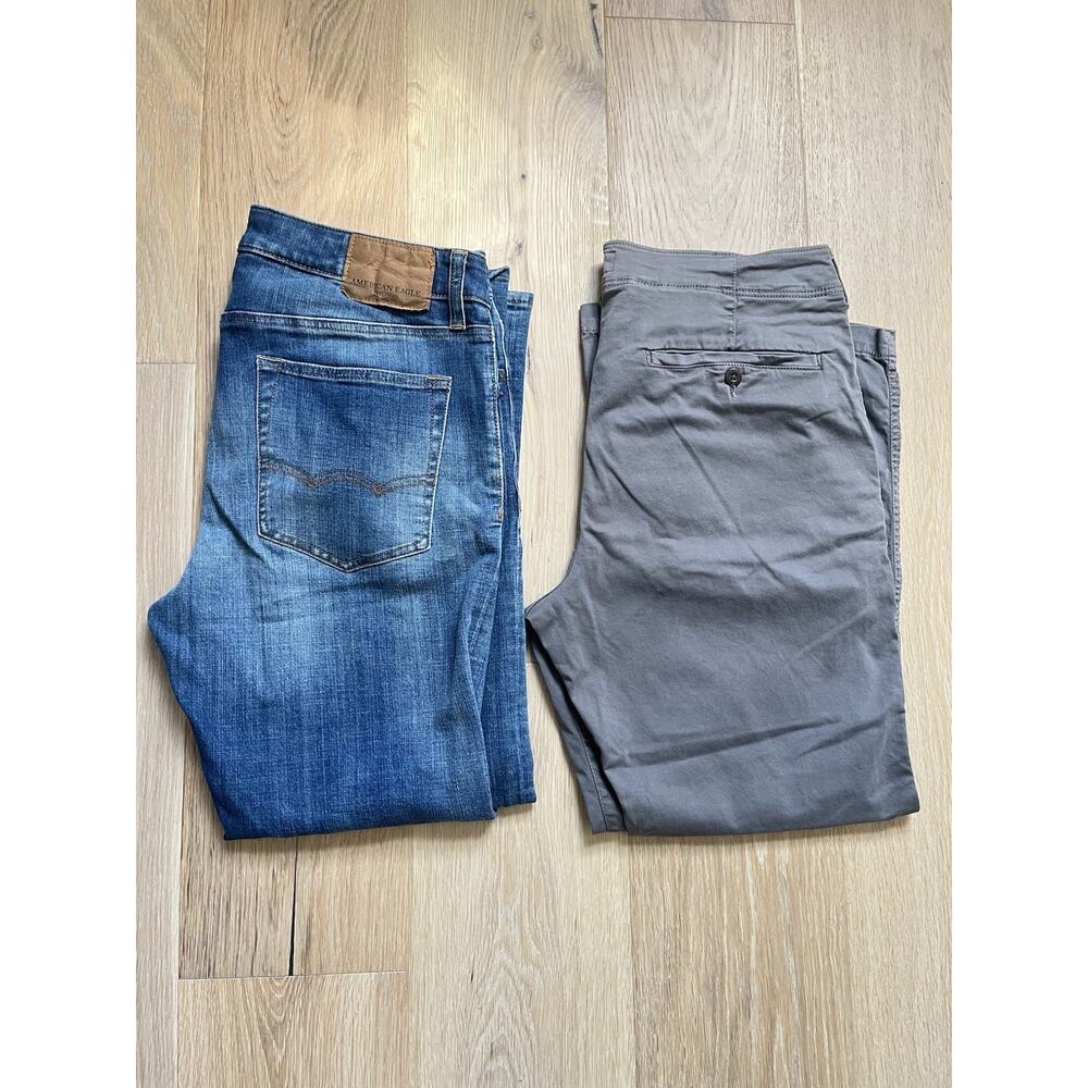 LOT of 2 American Eagle Extreme Flex 4 Straight Denim Gray Jeans Mens 34x30